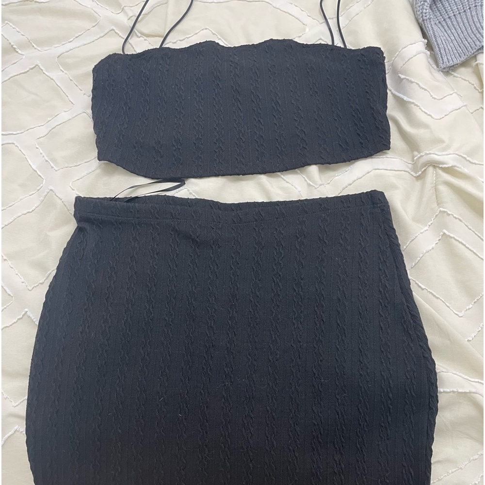 Black crop top set with matching set skirt